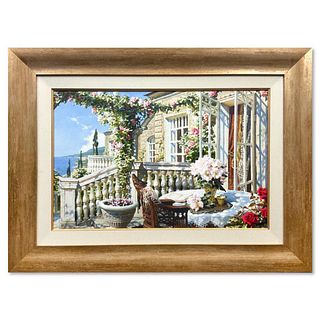 Katya Morgun, "Seaside Villa" Framed Original Oil Painting on Canvas, Hand Signed with Letter of Authenticity.