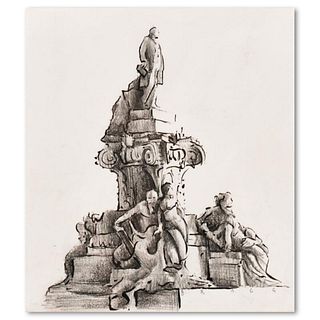 Charles Lynn Bragg, "Goethe Monument" Original Ink and Pencil Drawing, Hand Signed with Letter of Authenticity