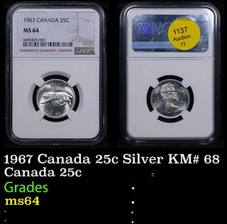 NGC 1967 Canada 25c Silver KM# 68 Graded ms64 By NGC