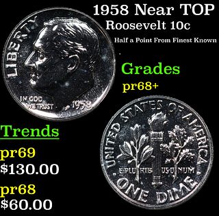 Proof 1958 Roosevelt Dime Near TOP POP! 10c Graded pr68+ BY SEGS