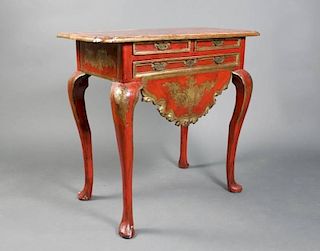 Continental Red Lacquered & Parcel Gilt Table