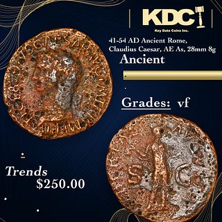 41-54 AD Ancient Rome, Claudius Caesar, AE As, 28mm 8g Ancient Grades vf