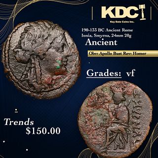 190-133 BC Ancient Rome Ionia, Smyrna, 24mm 20g Ancient Grades vf