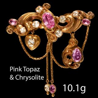 VICTORIAN PINK TOPAZ AND CHRYSOLITE BROOCH