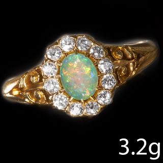 VICTORIAN OPAL AND DIAMOND CLUSTER RING