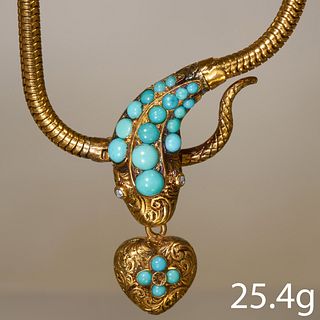 VICTORIAN GOLD AND TURQUOISE SNAKE NECKLACE