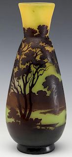 A FRENCH CAMEO GLASS SCENIC VASE SIGNED GALLE
