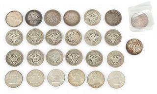 U.S. Half Dollar Silver Coins, Liberty Head, Franklin, Kennedy, Ect. 1846-1964, 25 pcs