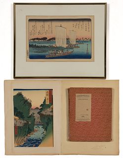 AFTER UTAGAWA HIROSHIGE I (JAPANESE, 1797-1858) WOODBLOCK PRINTS AND VOLUME, LOT OF THREE