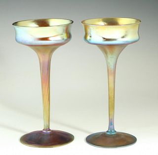 A PAIR TIFFANY FAVRILE STYLIZED GOBLETS
