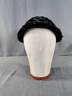 Vintage c1940 Military Inspired Black Velvet Hat by Evelynvaron Model 