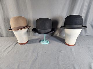 3 Antique and Vintage Mens Bowler/Derby Hats