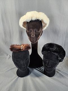 3 Vintage Ladies Hats with Fur
