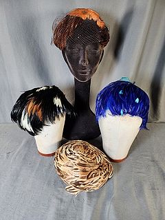 4 Vintage Ladies Hats with Feathers