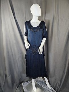 Antique 1920s Beaded Navy Blue Dress