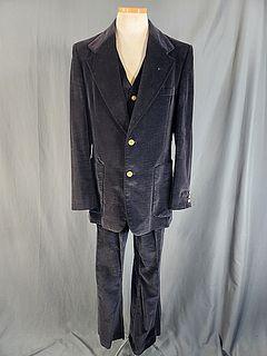 Vintage Mens Black Velvet 3 Piece Suit