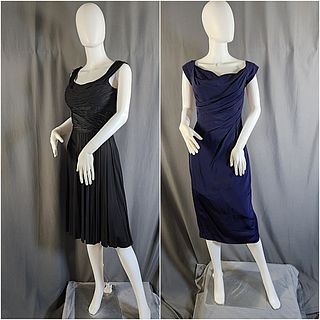 2 Vintage Ruched Dresses c1950