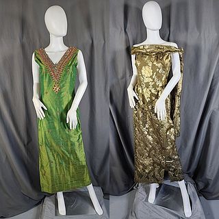 2 Vintage c1960s Dresses - Trigere and Raw Silk Indian