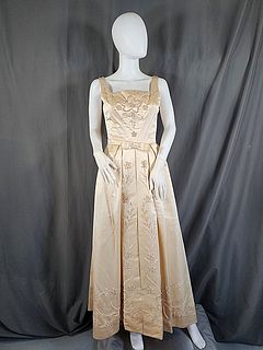 Vintage c1960 Ivory Satin Evening Gown