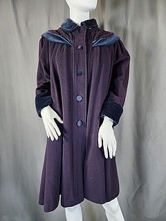 Vintage c1970 Navy Blue Wool Girls Swing Coat