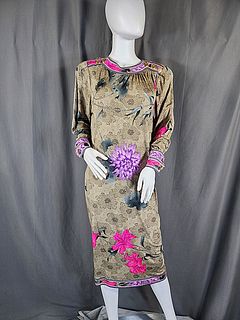 Vintage c1980 Floral Silk Dress by Leonard Studio