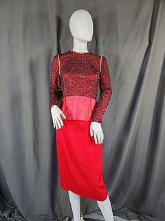 c1980 Sequin Blouse, Skirt Set - Bill Blass