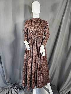Antique Victorian c1890 Brown Printed Cotton Dress and Capelet