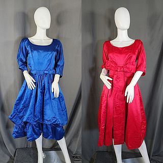 2 Suzy Perette Satin Dresses - Blue, Fuchsia