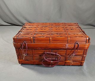 Vintage c1960 Woven Ratan Suitcase Picnic Basket