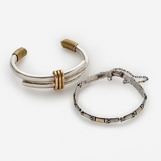  2 Sterling Bracelets: Designer Link Bracelet + Mexico 'Caton' Cuff