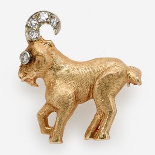 14k Diamond Billy Goat or Ram Animal Pin / Brooch