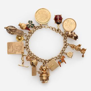 14k Charm Bracelet w/ 17 Gold Charms: Litacharm, Poodle, Jack-O-Lantern etc.