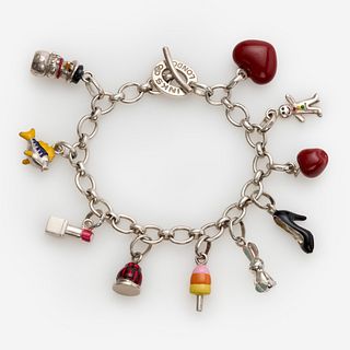  Links Of London Sterling Charm Bracelet: Lipstick, High heel, Snowman, Apple etc.