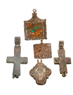 A Byzantine Bronze Reliquary Cross, with others.