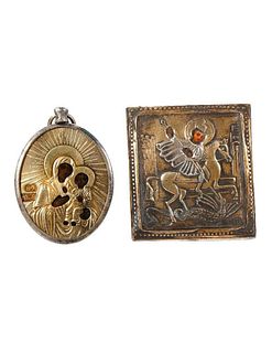 Two Russian Miniature Gilt Silver Icons.