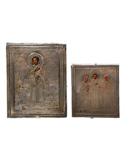Two Russian Silver Miniature Icons of Saints.