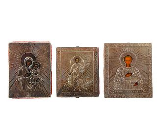 Three Russian Silver Miniature Icons.