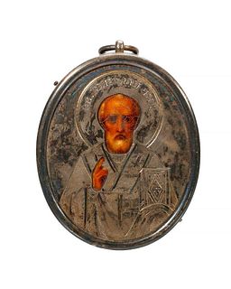 Russian Silver Miniature Icon of Saint Nicholas.