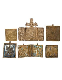 A Bronze Miniature Domestic Icon, with others.