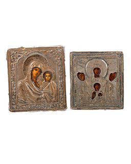 Two Russian Silver Miniature Icons of Theotokos.