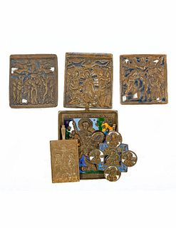 Six Miniature Bronze/Brass Icon Plaques and Pendants.