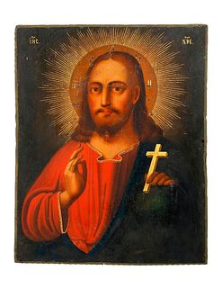 A Gilt-Painted Icon Panel of Christ.