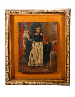 A Retablo on Wood, Saint Thomas Aquinas.