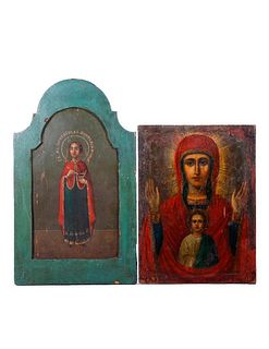 Two Icon Panels, Saint Panteleimon and Virgin Orans.