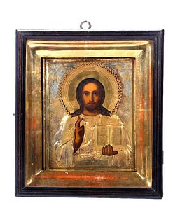A Gilt-Metal Icon of Christ Pantocrator in Kiot.