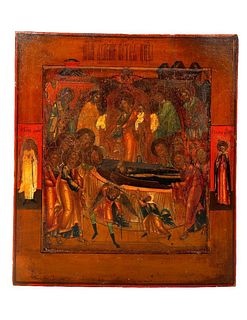 An Icon Panel of the Dormition of the Theotokos.