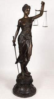 VINTAGE THEMIS, GODDESS OF JUSTICE LIFE-SIZE BRONZE STATUE
