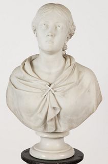 CONTINENTAL CARVED MARBLE BUST OF A LADY