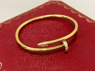 Cartier 18K Yellow Gold & Diamonds Juste Un Clou Bracelet Size 16
