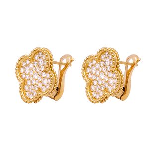 Van Cleef & Arpels Magic Alhambra Earrings 18KT Yellow Gold Round Diamonds